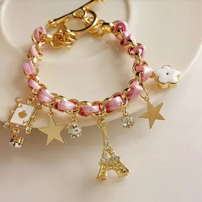 Eiffel Tower Flower Star Crystal Pendant Bracelet